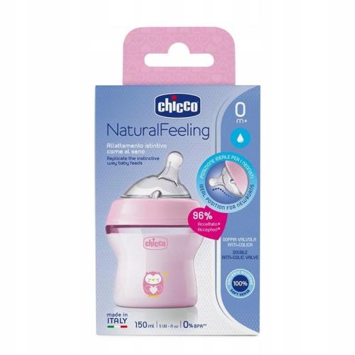 Chicco Butelka Plastikowa NaturalFeeling 0m+ 150 ml PINK 3619