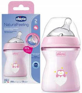 Chicco Butelka Plastikowa NaturalFeeling 2m+ 250 ml Pink 3633