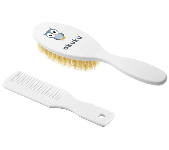 Akuku Szczotka Z Naturalnego Włosia + Grzebień Biała 0307