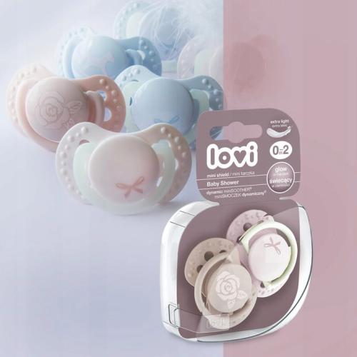 LOVI Smoczek Uspokajający BABY SHOWER 0-2m 2 szt Różowy