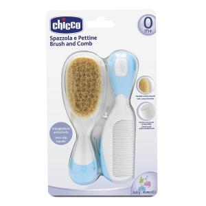 Chicco Szczotka Z Naturalnego Włosia + Grzebyk Niebieska 0m+ 1933